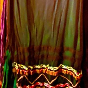 Free People slimline, black mesh overlay dark green w/ embroidered detail bottom